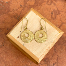 Load image into Gallery viewer, 14KT Yellow Gold Matte Coin Design Round Dangle Earrings