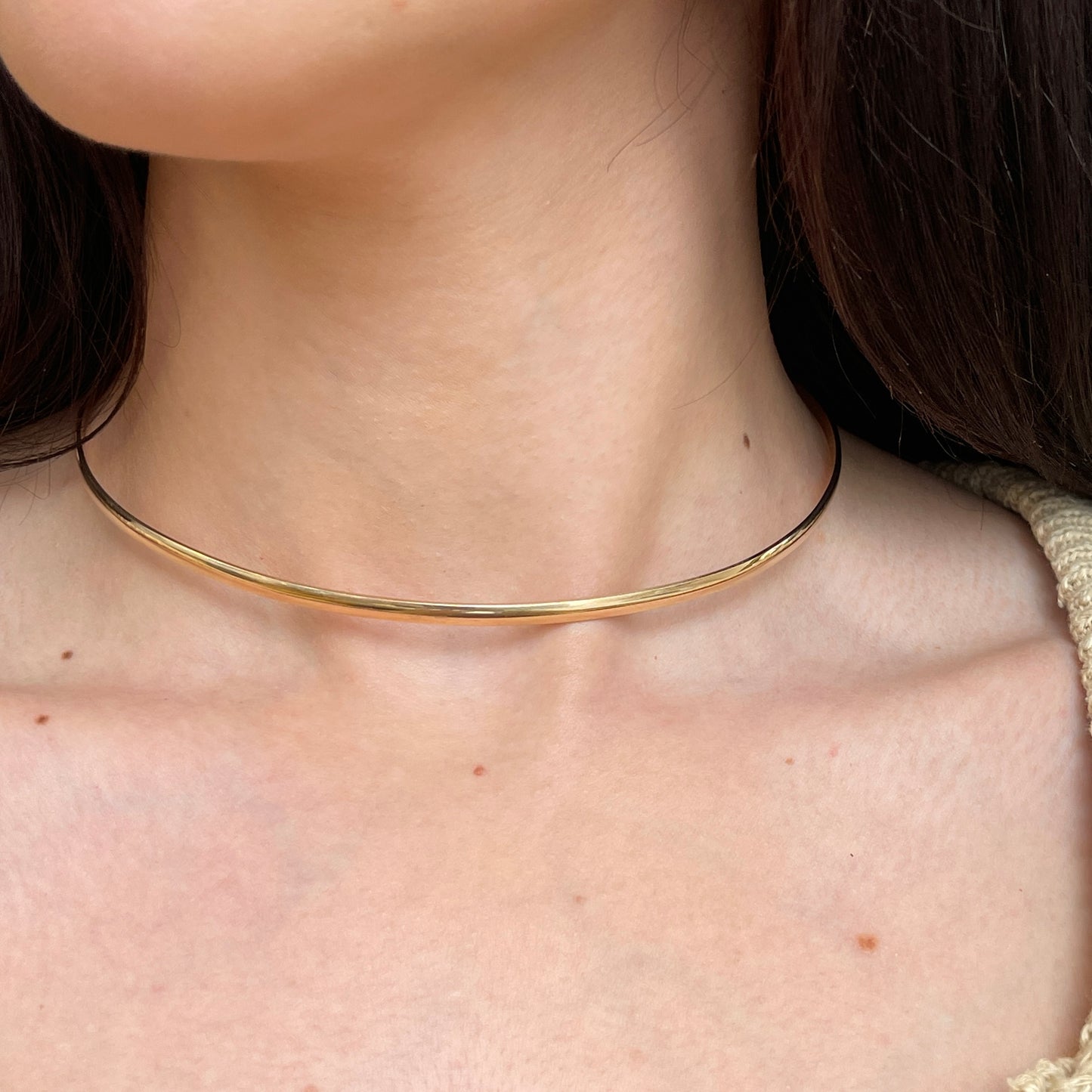 Estate 14KT Yellow Gold Round Solid Wire Choker Necklace 15.5"