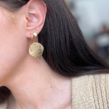 Load image into Gallery viewer, 14KT Yellow Gold Matte Cobweb Wave Disc Lever Back Earrings 28mm
