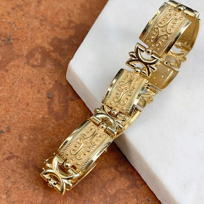 Estate 14KT Yellow Gold Rectangle Byzantine Textured Link Bracelet