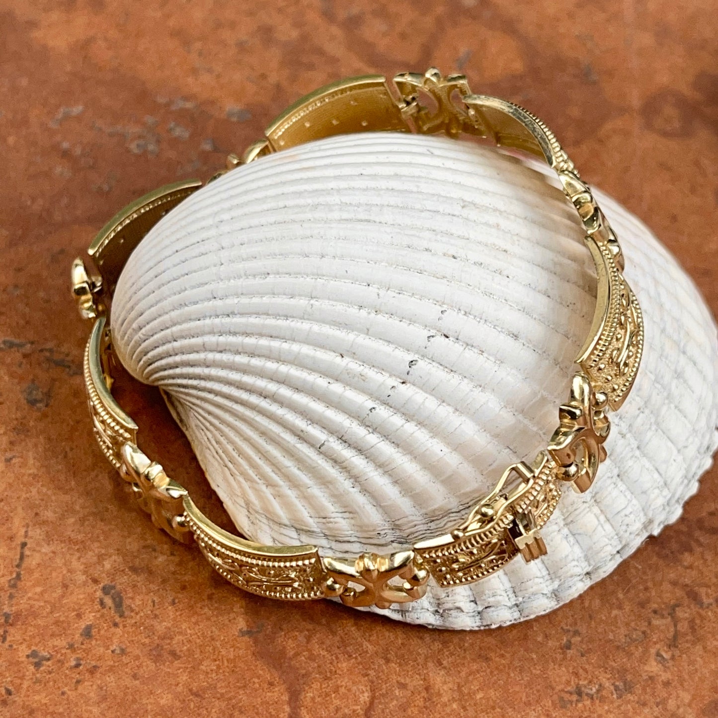 Estate 14KT Yellow Gold Rectangle Byzantine Textured Link Bracelet