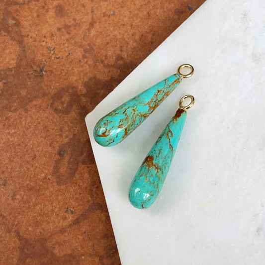 14KT Yellow Gold Teardrop Arizona Turquoise Earring Charms