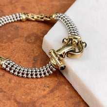 Load image into Gallery viewer, Estate 14KT White Gold + Yellow Gold Wheat + Beaded Chain Onyx Bracelet