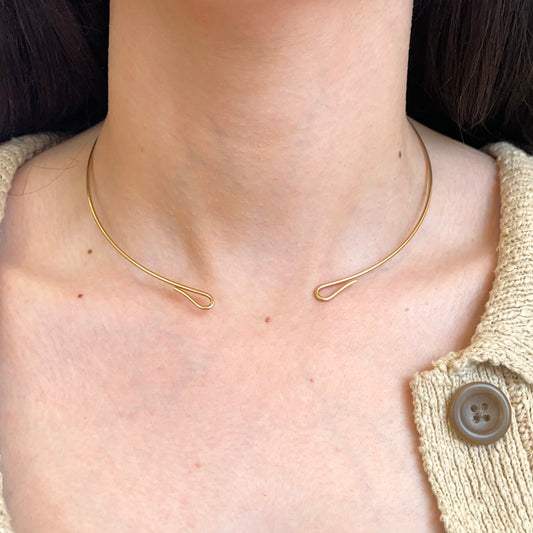 Estate 14KT Yellow Gold 1.5mm Tube Round Open Collar Necklace - LSJ