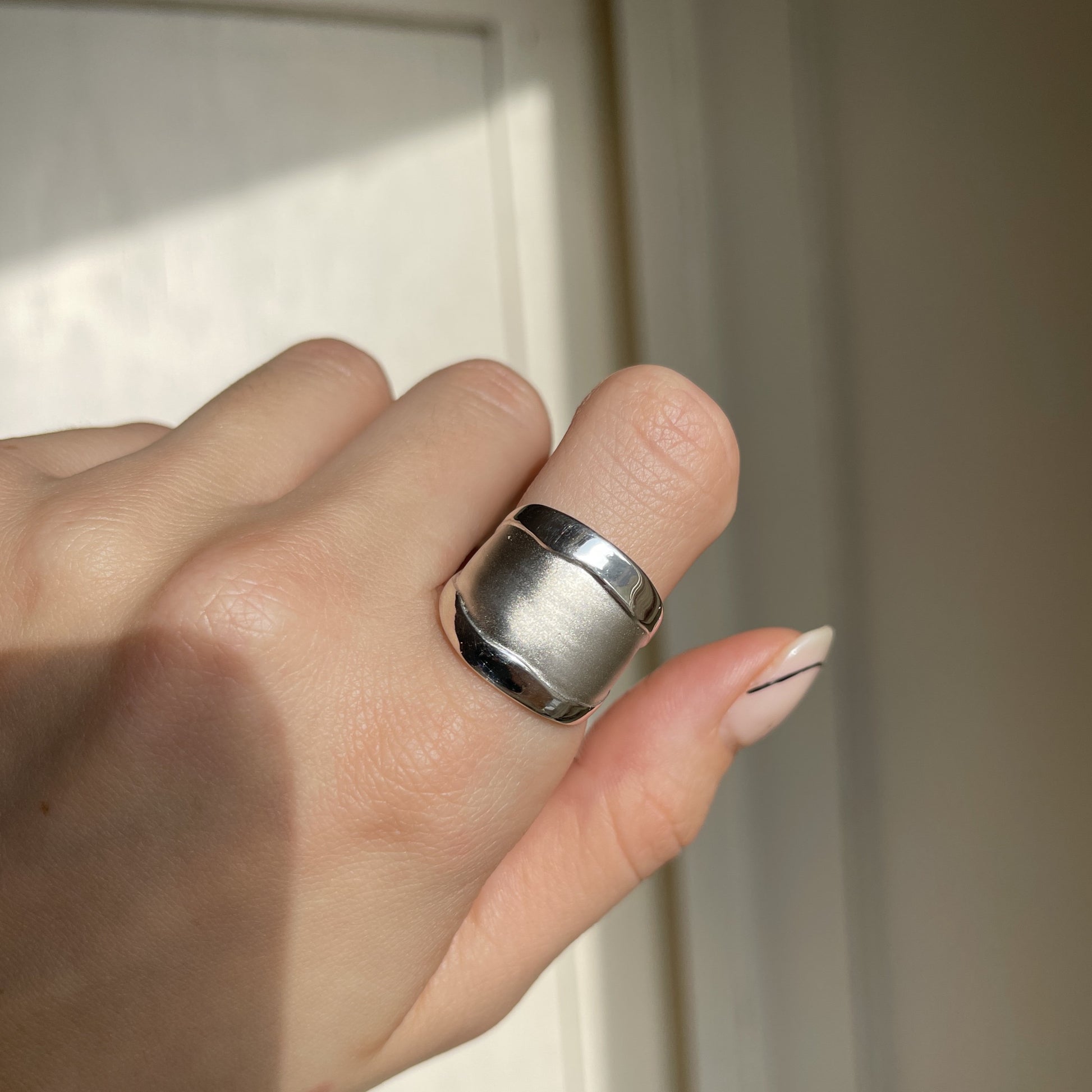 Sterling Silver Artistic Shiny + Matte Design Cigar Band Ring - LSJ