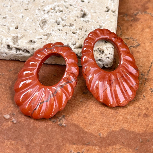 Estate Fluted Oblong Red Jasper Oval Donut Earring Charms