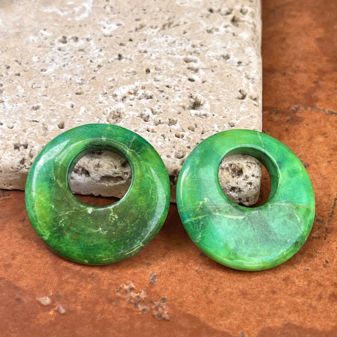 Estate Polished Green Howlite Round Donut Earring Charms 30mm