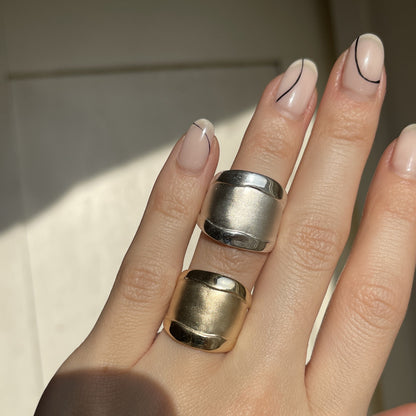 Sterling Silver Artistic Shiny + Matte Design Cigar Band Ring - LSJ