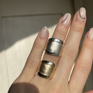 Sterling Silver Artistic Shiny + Matte Design Cigar Band Ring - LSJ