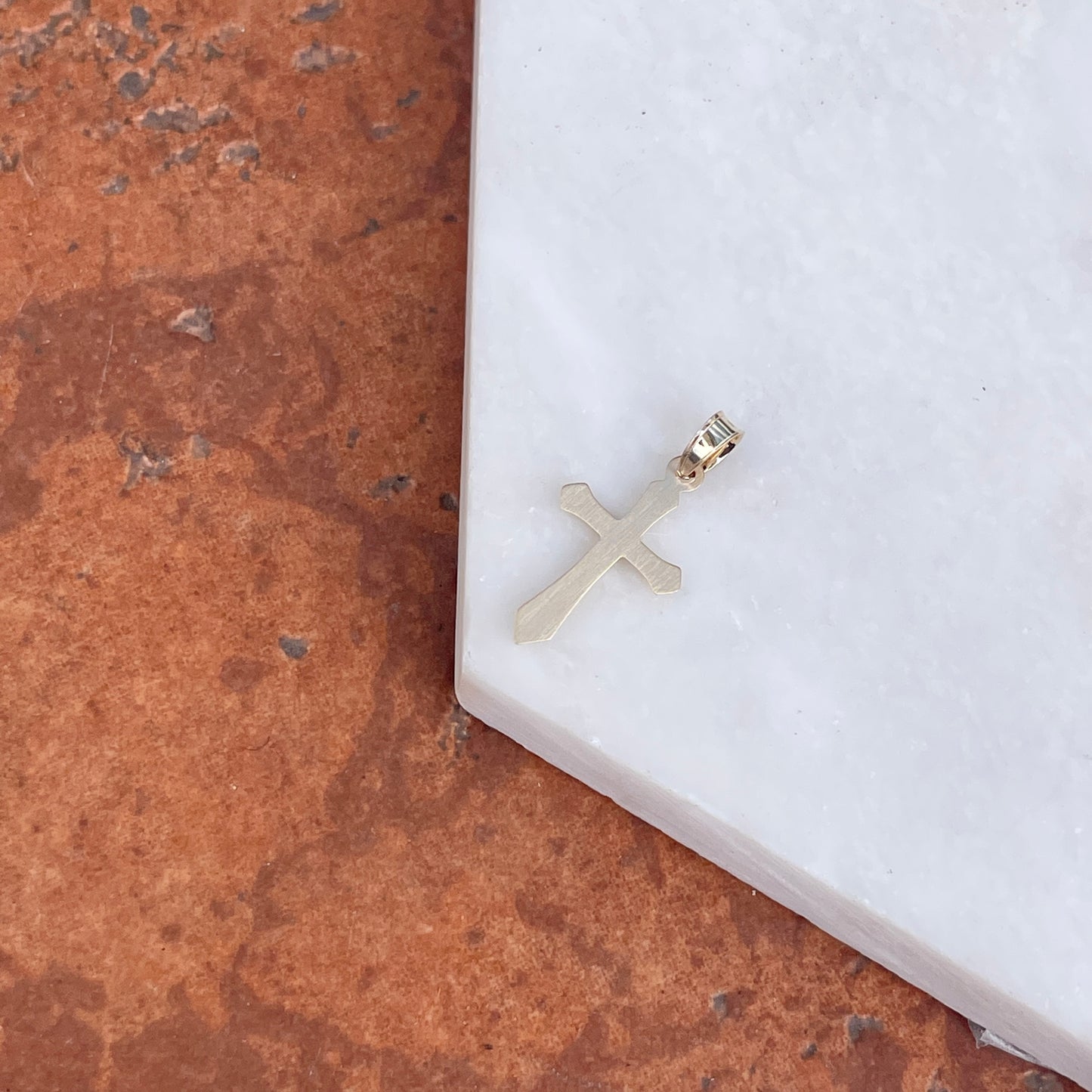 14KT Yellow Gold Beveled Pointed Edge Cross Pendant Charm