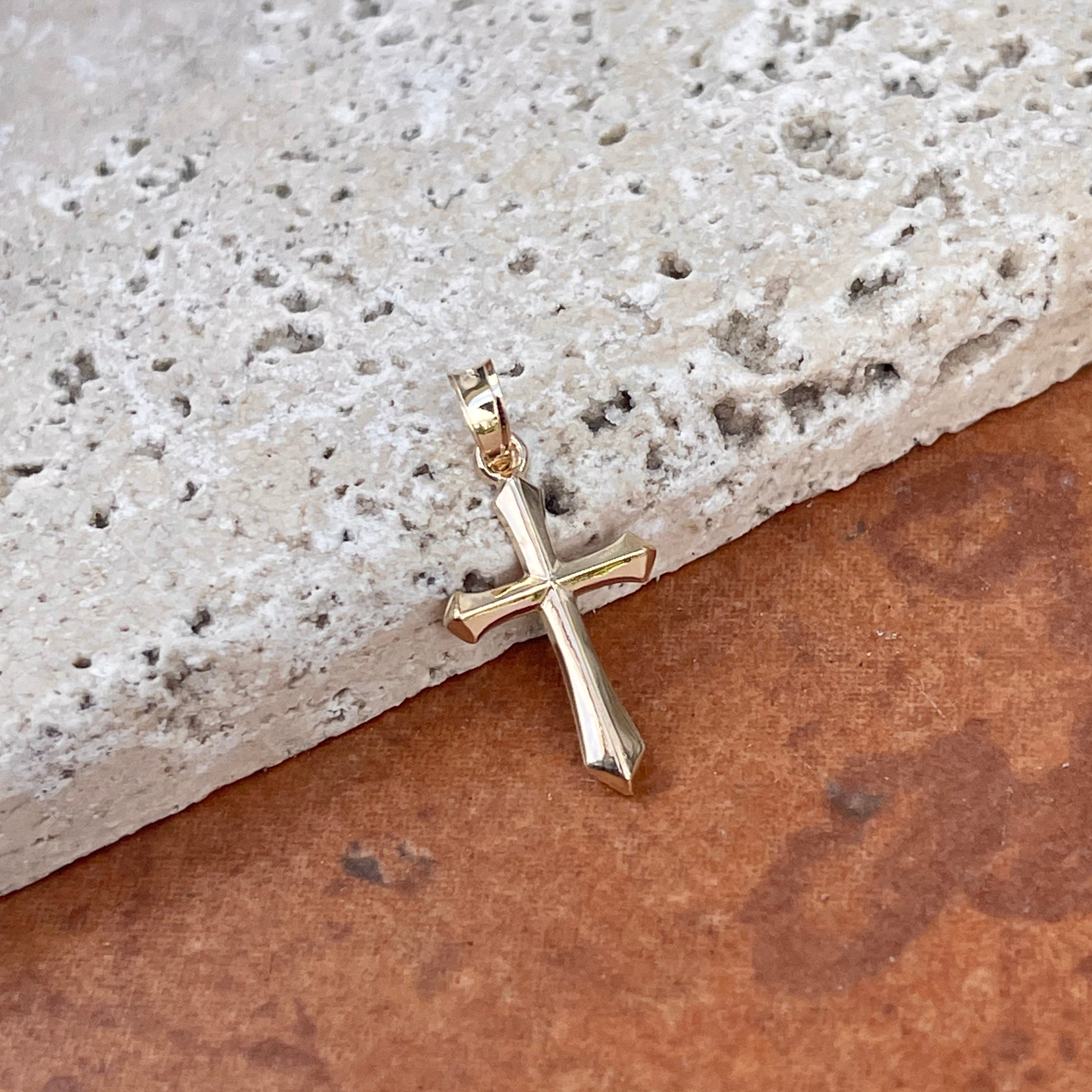 14KT Yellow Gold Beveled Pointed Edge Cross Pendant Charm – LSJ