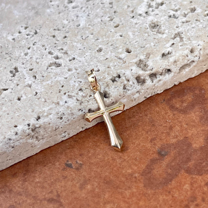 14KT Yellow Gold Beveled Pointed Edge Cross Pendant Charm