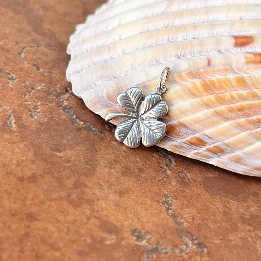 Sterling Silver Antiqued 4 Leaf Clover Pendant Charm