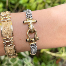 Load image into Gallery viewer, Estate 14KT White Gold + Yellow Gold Wheat + Beaded Chain Onyx Bracelet
