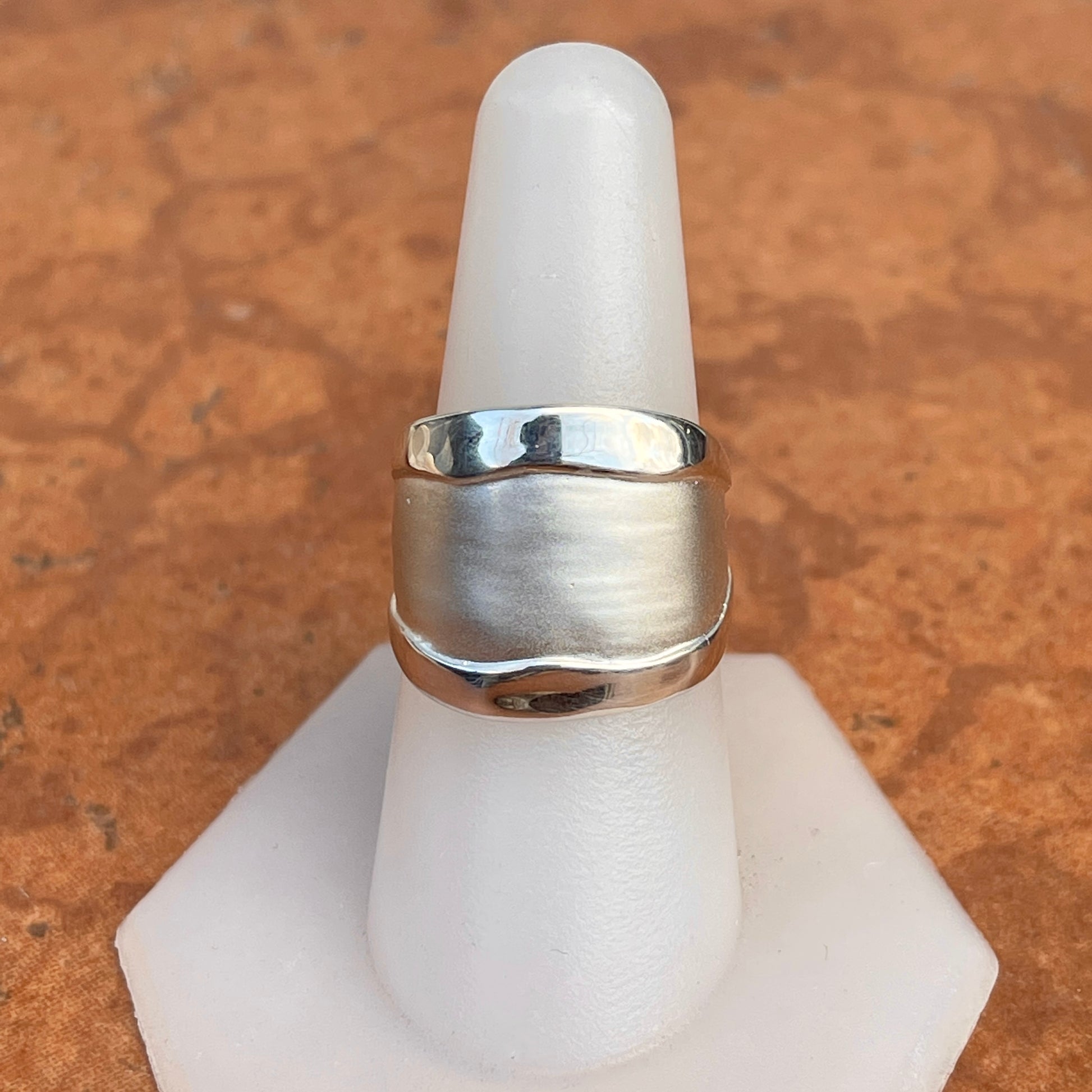 Sterling Silver Artistic Shiny + Matte Design Cigar Band Ring - LSJ