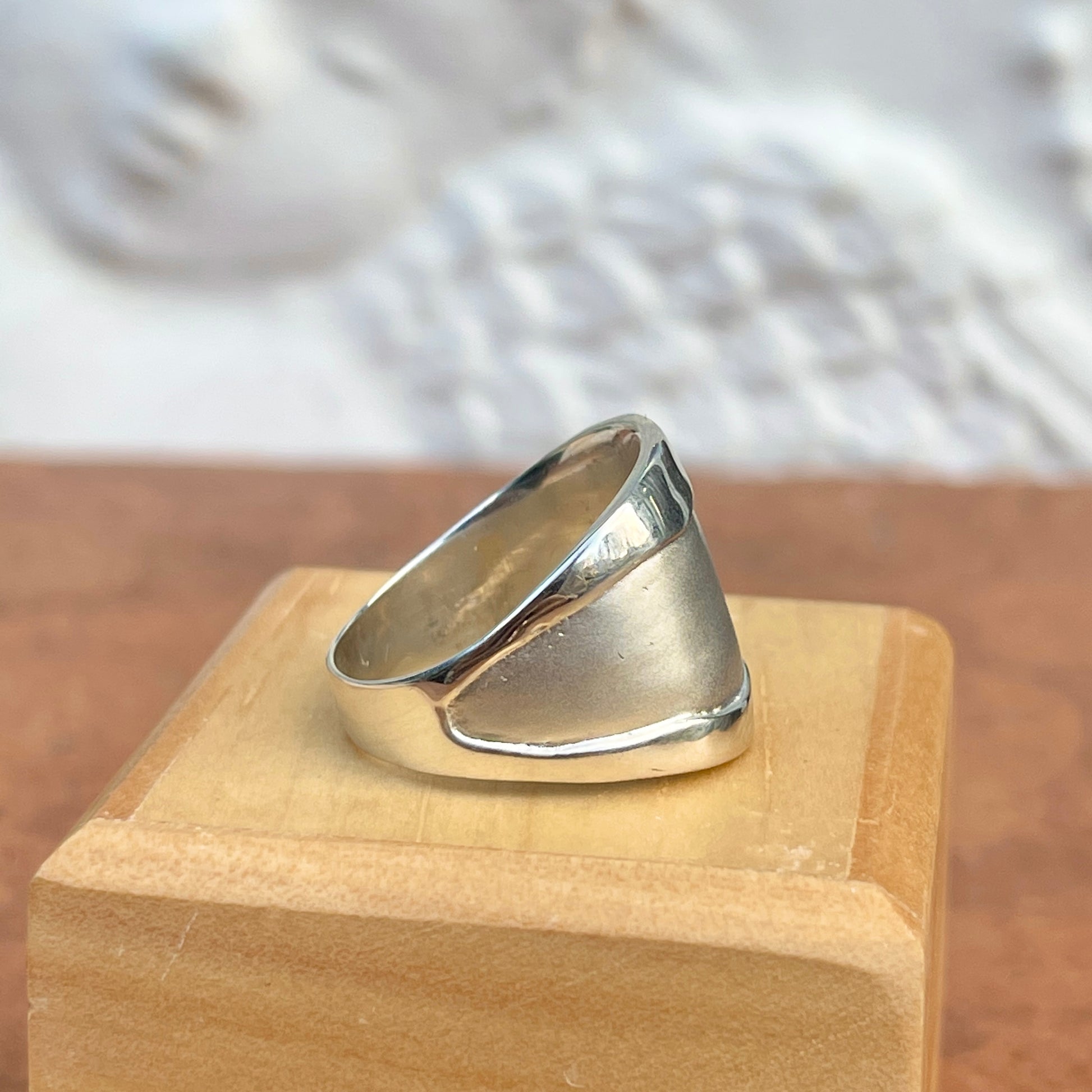 Sterling Silver Artistic Shiny + Matte Design Cigar Band Ring - LSJ