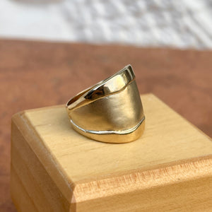 14KT Yellow Gold Wide Artistic Shiny + Matte Cigar Band Ring - LSJ