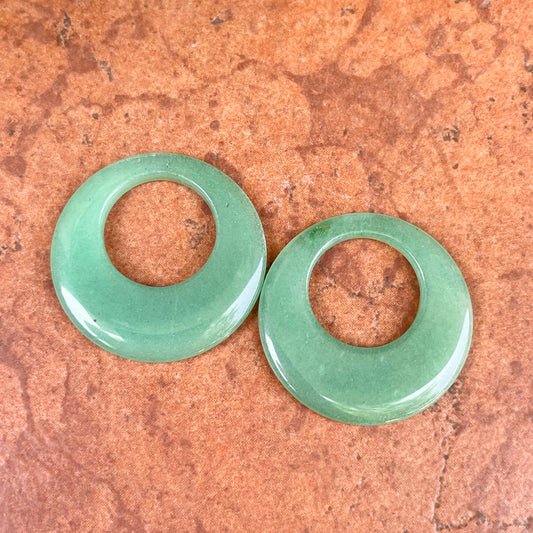 Estate Genuine Jade Gemstone Round Disc Earring Charms 40mm