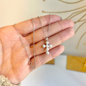 14KT White Gold Freshwater White Pearl Cross Necklace
