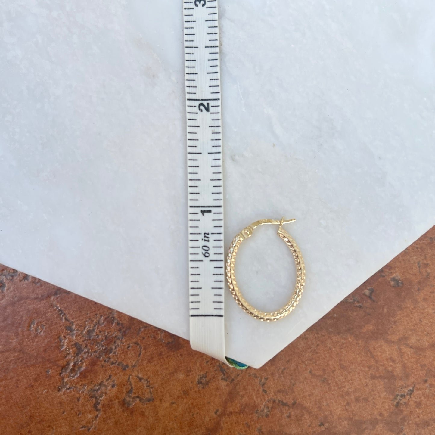 10KT Yellow Gold Diamond-Cut Tube Oval Hoop Earrings 26mm