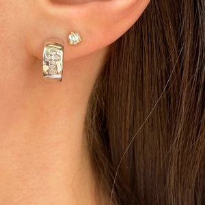 Sterling Silver .05 CT Diamond Cross Huggie Hoop Earrings