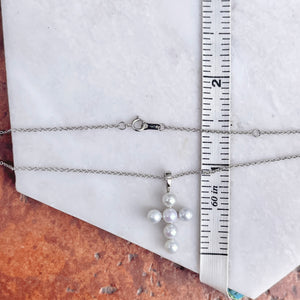 14KT White Gold Freshwater White Pearl Cross Necklace