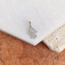 Load image into Gallery viewer, 14KT White Gold Pave Diamond  &quot;Hand of Fatima&quot; Hamsa Mini Pendant Charm - Legacy Saint Jewelry