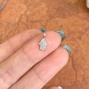 14KT White Gold Pave Diamond  "Hand of Fatima" Hamsa Mini Pendant Charm - Legacy Saint Jewelry