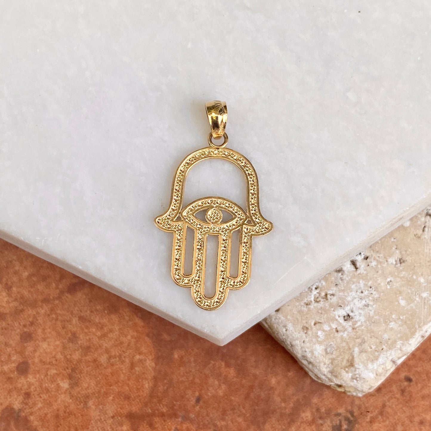 14KT Yellow Gold Two-Tone"Hand of Fatima"  Hamsa Chamseh Evil Eye Pendant - Legacy Saint Jewelry