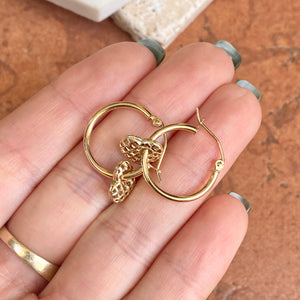 14KT Yellow Gold Diamond-Cut Weave Heart Charm Hoop Earrings