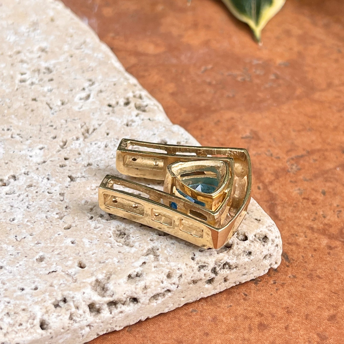 14KT Yellow Gold Gypsy Diamond + Swiss Blue Topaz Omega Slide Pendant - LSJ
