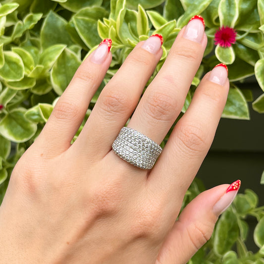 Estate 18KT White Gold 9-Row 3.00 CT Pave Diamond Anniversary Cigar Band Ring - LSJ