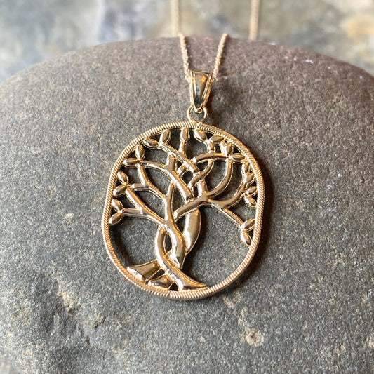 14KT Yellow Gold Polished Celtic "Tree of Life" Oval Pendant Chain Necklace, 14KT Yellow Gold Polished Celtic "Tree of Life" Oval Pendant Chain Necklace - Legacy Saint Jewelry
