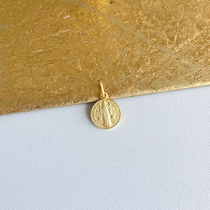 14KT Yellow Gold St Benedetto Round Medal Pendant Charm 10mm