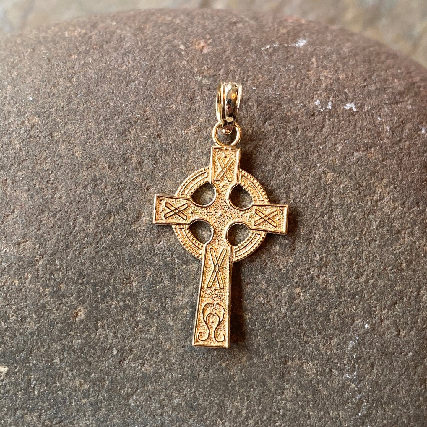14KT Yellow Gold Textured Celtic Cross Pendant, 14KT Yellow Gold Textured Celtic Cross Pendant - Legacy Saint Jewelry