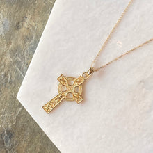 Load image into Gallery viewer, 14KT Yellow Gold Textured Celtic Cross Pendant Chain Necklace, 14KT Yellow Gold Textured Celtic Cross Pendant Chain Necklace - Legacy Saint Jewelry