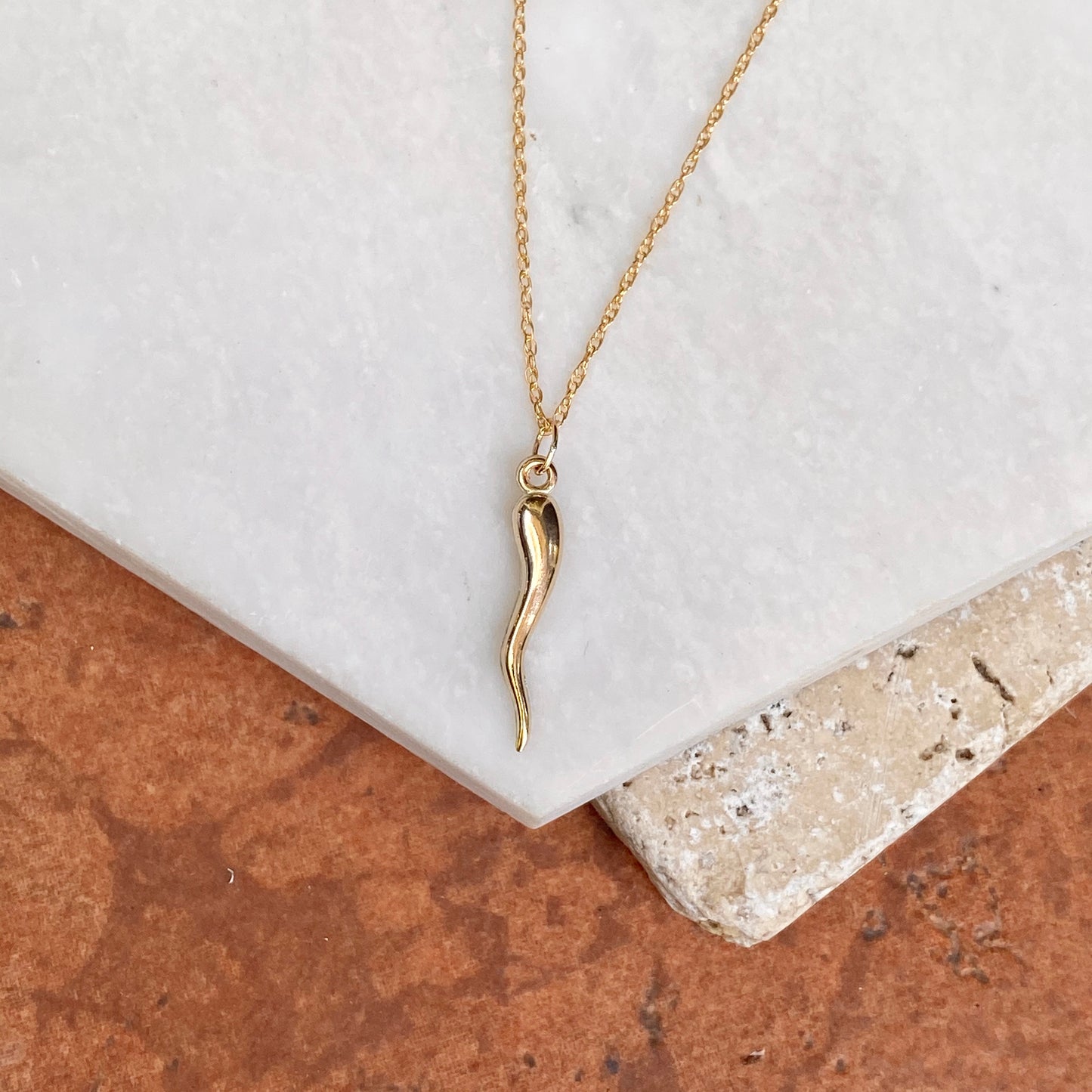 14KT Yellow Gold-Filled Italian Horn "Corno" Pendant Chain Necklace
