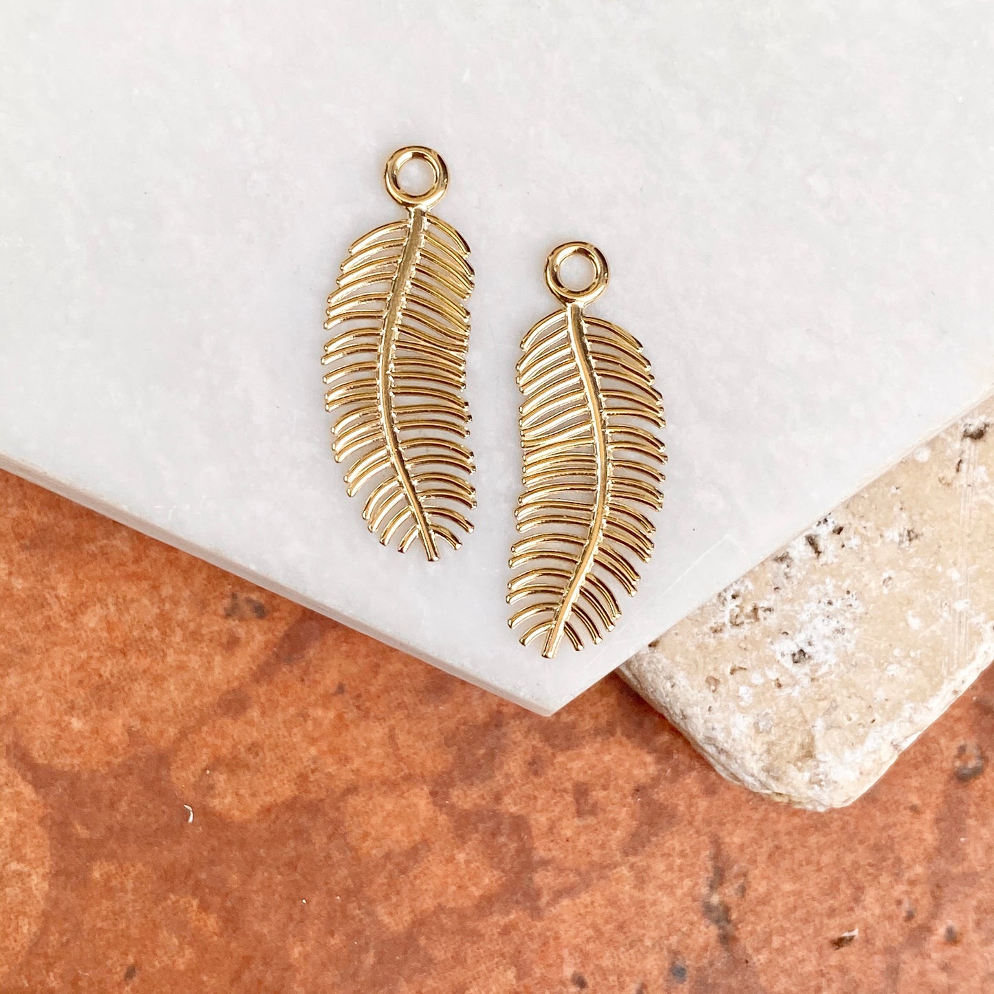 14KT Yellow Gold Detailed Feather/ Leaf Earring Charms