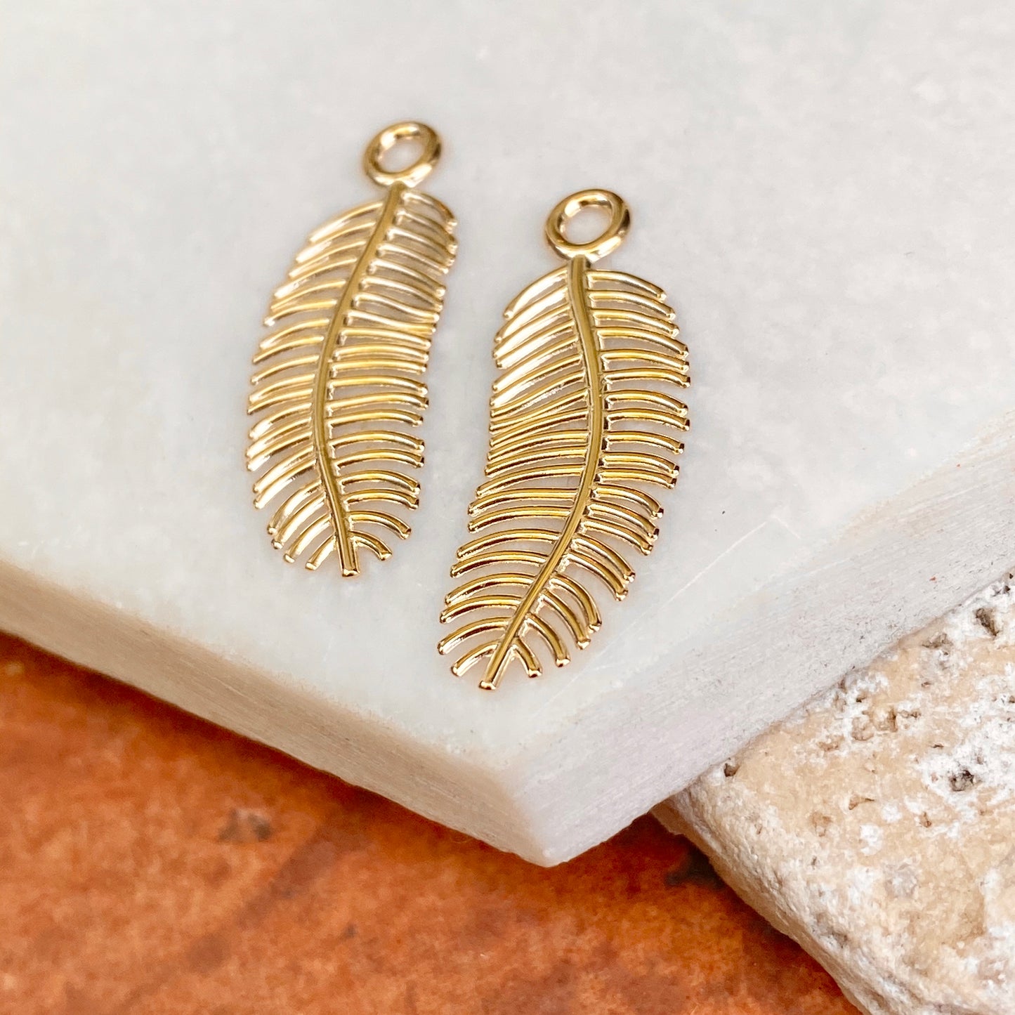 14KT Yellow Gold Detailed Feather/ Leaf Earring Charms