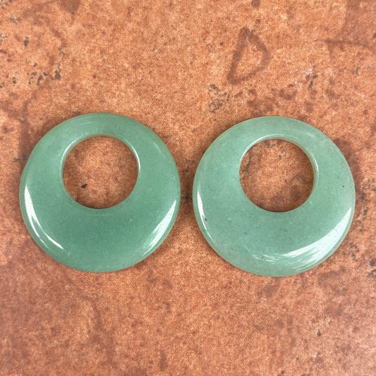 Estate Genuine Jade Gemstone Round Disc Earring Charms 35mm