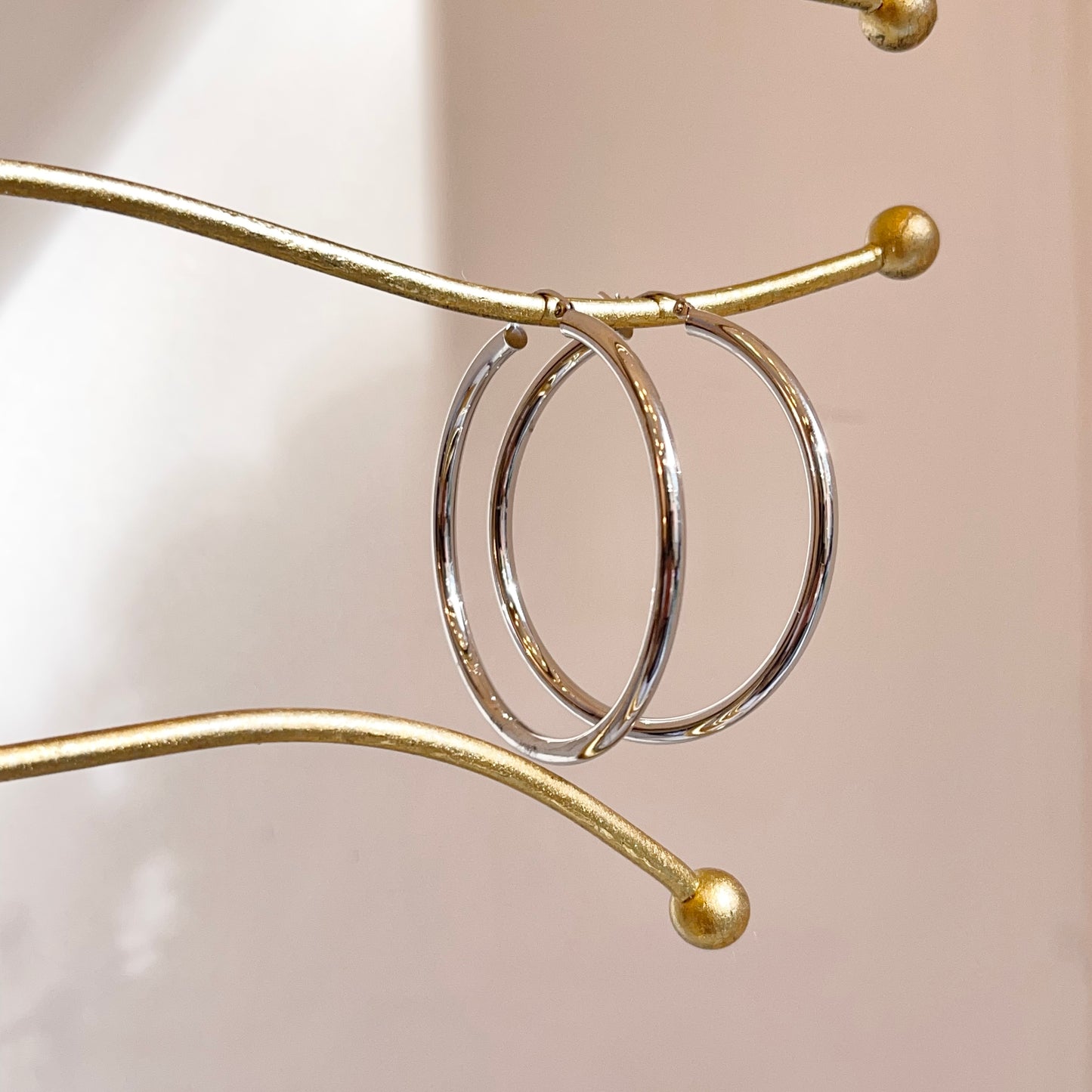 10KT White Gold Round Tube Hoop Earrings 48mm