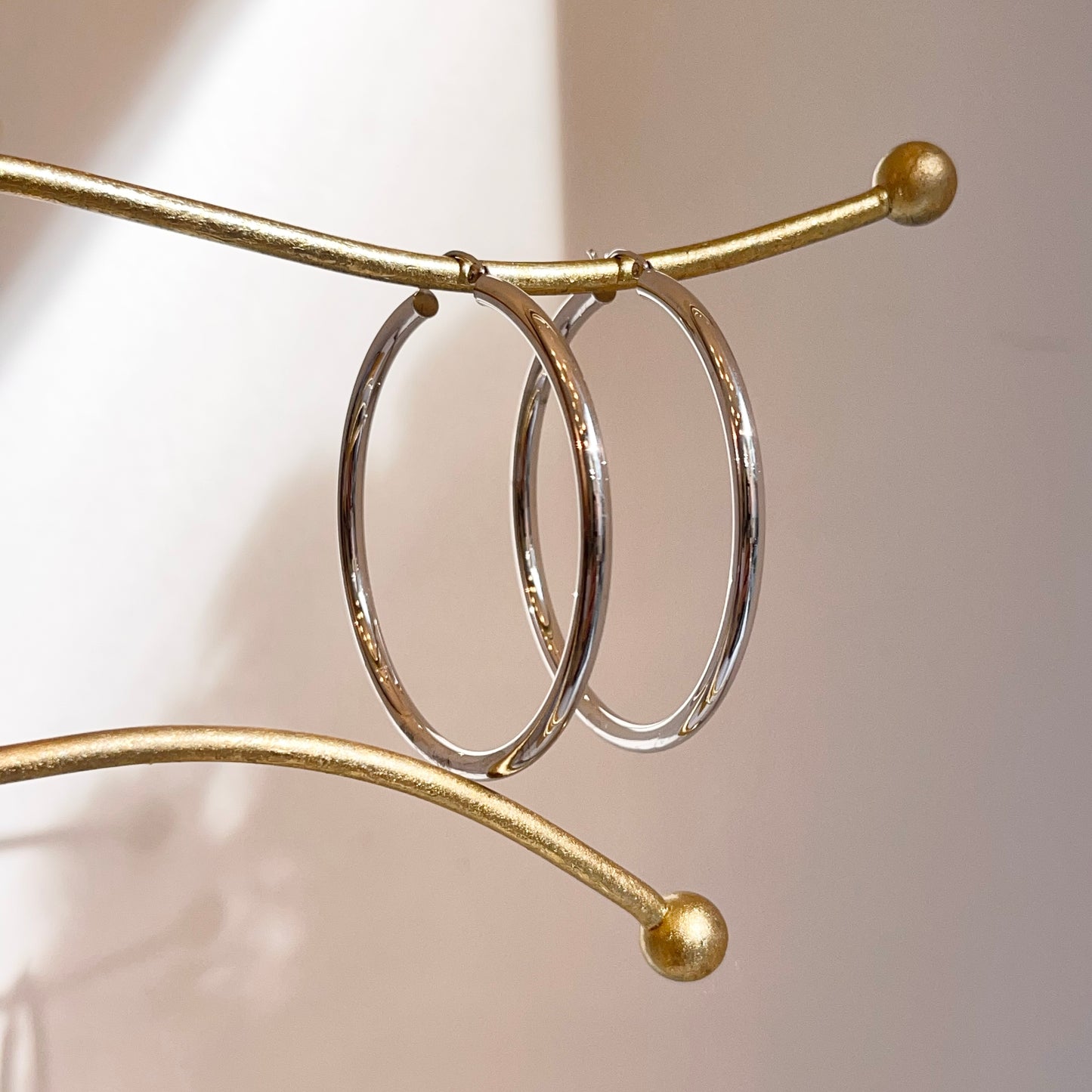 10KT White Gold Round Tube Hoop Earrings 48mm