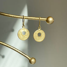 Load image into Gallery viewer, 14KT Yellow Gold Matte Coin Design Round Dangle Earrings
