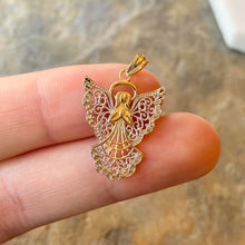 Load image into Gallery viewer, Two-Tone 14KT Yellow Gold + White Rhodium Filigree Guardian Angel Pendant, Two-Tone 14KT Yellow Gold + White Rhodium Filigree Guardian Angel Pendant - Legacy Saint Jewelry