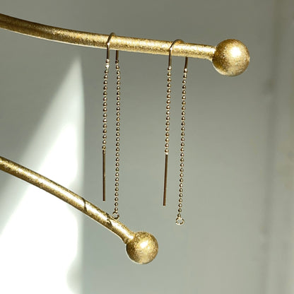 14KT Yellow Gold Ball Chain Threader Ring Earrings