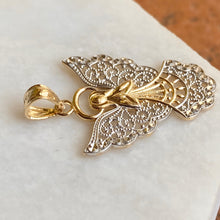 Load image into Gallery viewer, Two-Tone 14KT Yellow Gold + White Rhodium Filigree Guardian Angel Pendant, Two-Tone 14KT Yellow Gold + White Rhodium Filigree Guardian Angel Pendant - Legacy Saint Jewelry