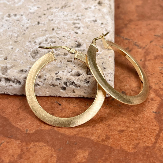 14KT Yellow Gold Satin Finish Flat Hoop Earrings 30mm