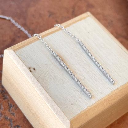 14KT White Gold Pave Diamond Chain Threader Dangle Earrings