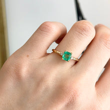 Load image into Gallery viewer, 14KT Yellow Gold Emerald-Cut Colombian Emerald + Diamond Accent Ring
