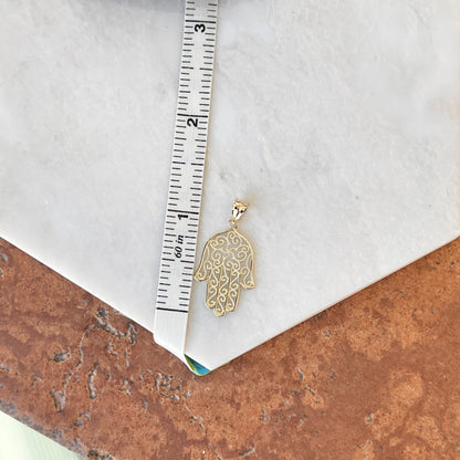 14KT Yellow Gold Filigree Textured Hamsa Pendant